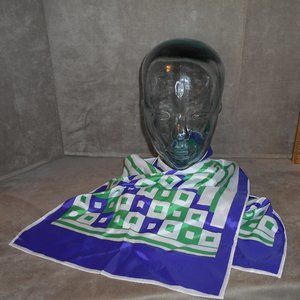 Vintage Scarf Navy and Green Geometric Design Acetate Japan